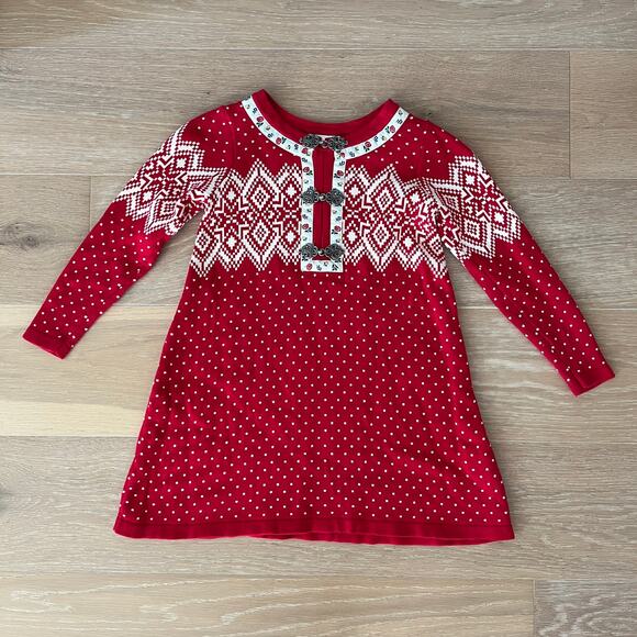 Hanna Andersson Sno Happy Sweater Dress Nordic Red Sz 5 - Picture 1 of 3